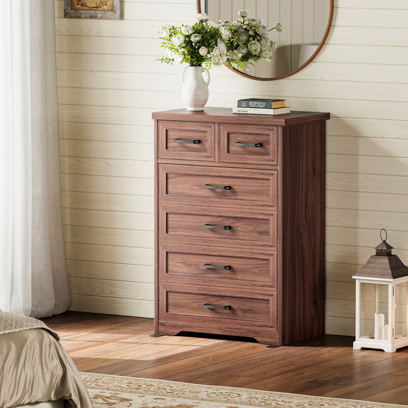 Commode verticale avec 6 tiroirs en bois et charme campagnard et classique, Brun