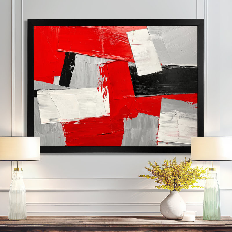 «Red and Grey Kinetic Energy II», impression murale minimaliste, Reproduction encadrée d'une seule photo sans pass, Noir