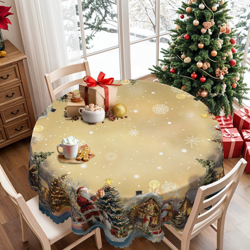 1pc Christmas Themed Print Tablecloth, Round/Rectangular Table Cloth, Mantel Para Mesa De Comedor, Xmas Decor, Holiday Party Indoor Dining Decor, Round Rectangle Christmas Table Cover, Festive Home Kitchen Accessory Gifts, Several Sizes Available