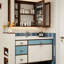 Meuble-lavabo mural Dopamine bicolore en bois d'hévéa massif avec lavabo en céramique intégré et armoire à miroir intelligent-1977828525