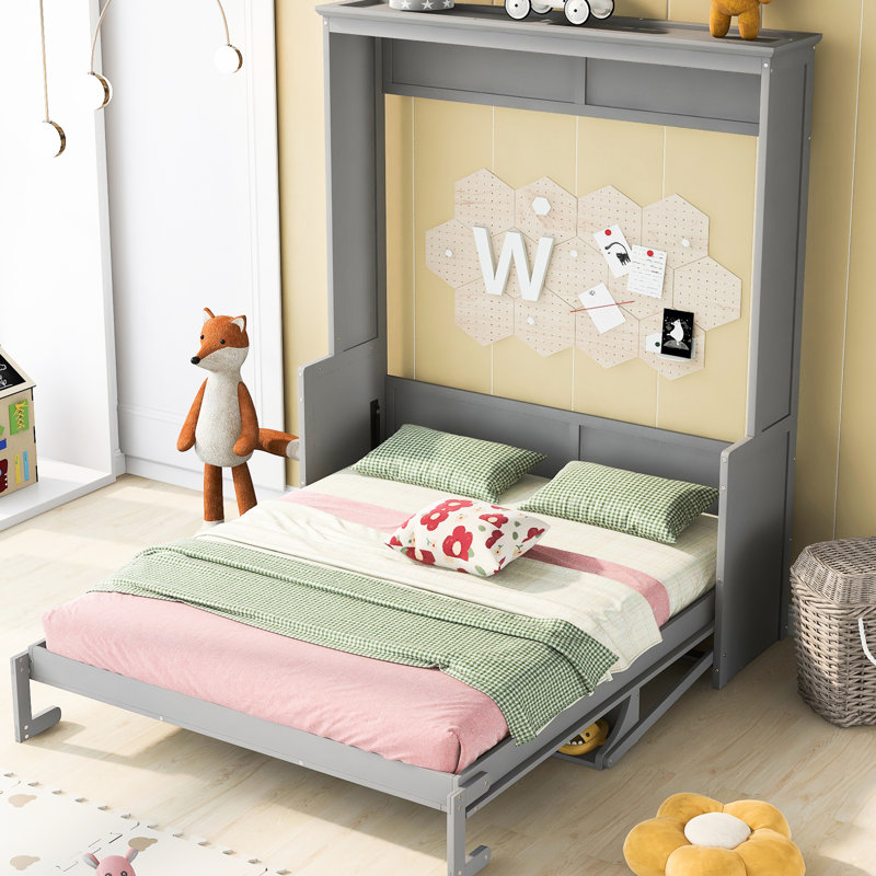 Grand lit avec tablette de bureau gris - qualité bureau