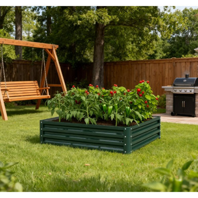 Jardinières spacieuses en métal, vert galvanisé, style moderne pour les jardins