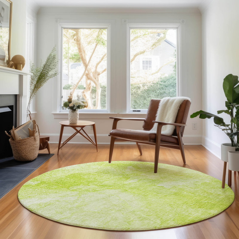 Premium Machine Washable Prisco Aloe Rug, Round 8'
