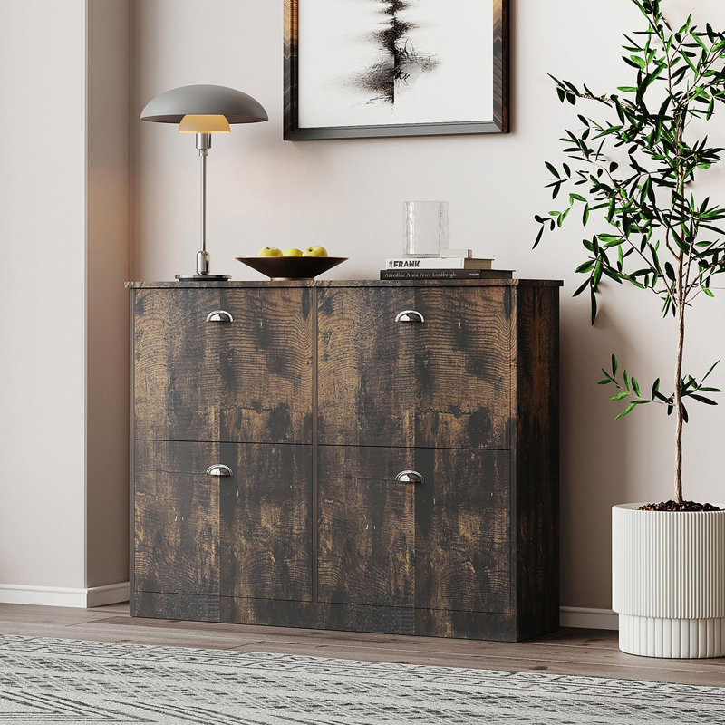 Shoe Cabinet,hidden Slim Narrow Shoe Rack Cabinet With 4 Drawers For Entryway, Foyer,hallway,bedroom,original Wood Color