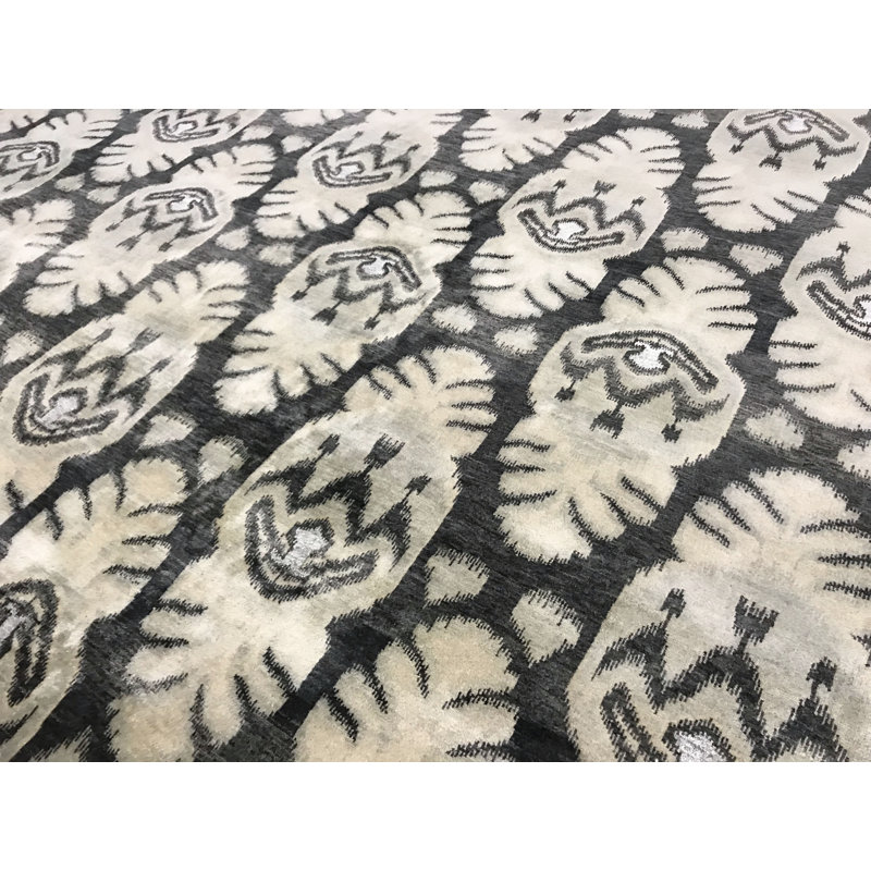 Tapis gris et bleu clair noué à la main de haute qualité