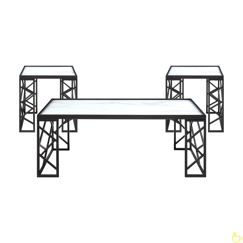 Occasional 3Pc Tables Set Table basse en verre trempé et tables de bout