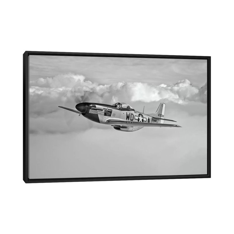 « a p-51d mustang », reproduction d’impression sur toile, H 18 po x l 26 po x P 1,5 po, Toile encadrée noire, Pas de tapis