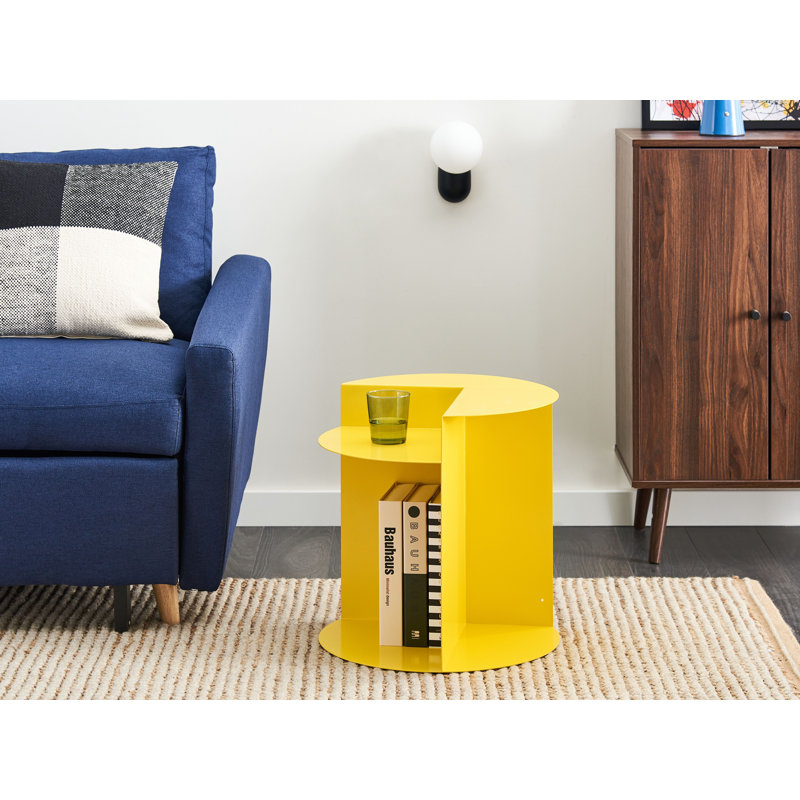 Metal Side Table with Storage, Yellow