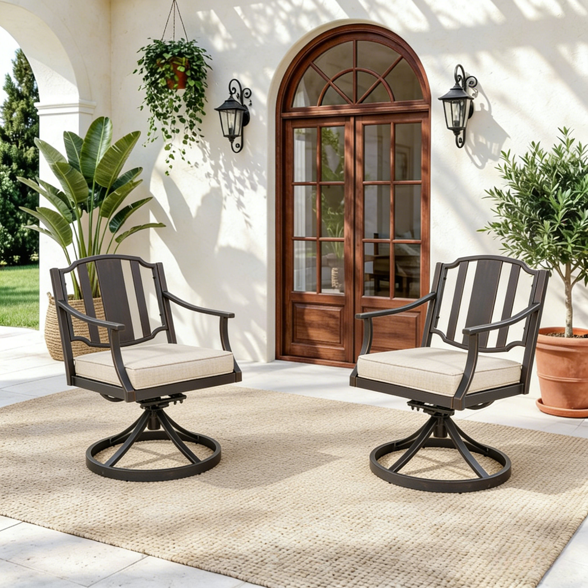Patio Aluminum Swivel Dining Chairs With Sunbrella® Cushions