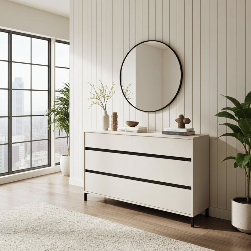 157cm W 6 - Drawer Chest of Drawers, Ivory