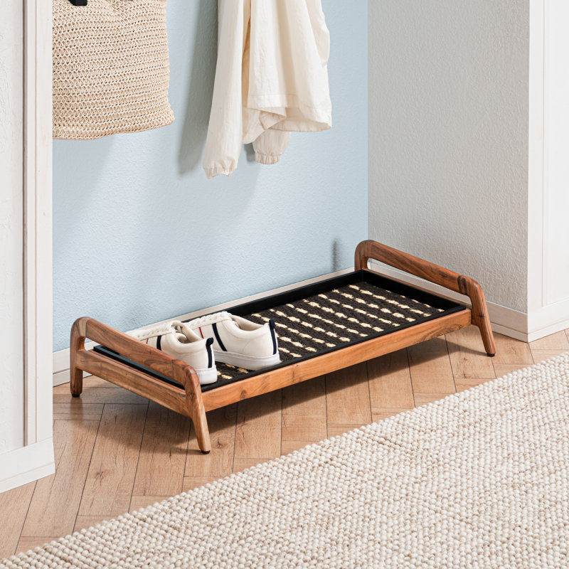 Support à bottes en bois massif de qualité supérieure avec tapis en fibre de coco naturelle - Rangement pour chaussures