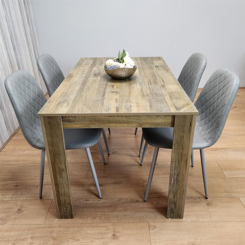 Aghaboy 4 - Person Dining Set, Grey, Natural, 75cm H x 117cm W x 77cm D