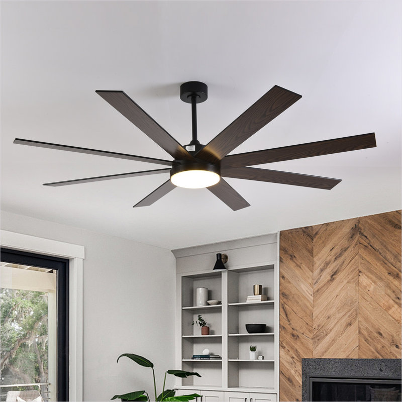 72" Ceiling Fan With Light, 6-Speed Remote Control, Reversible DC Motor, Modern 8 Blades With 6"/12"/19.5"  Downrods For Home Or Commercial Black/Walnut