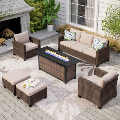 Salem 7 - Person Outdoor Wicker Patio Conversation Furniture Set with Table