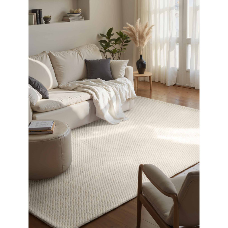 Lyon Wool Hand Woven Area Rug, Beige, Rectangle 200 x 290 cm