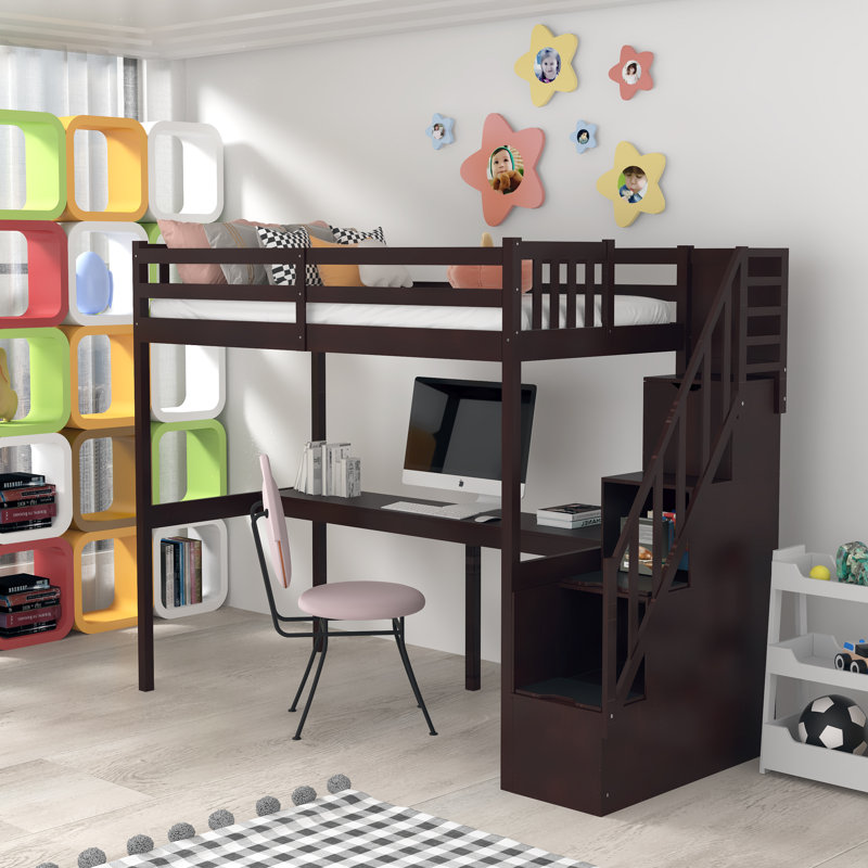 Lit mezzanine simple avec bureau intégré Gawen par Harriet Bee, Espresso