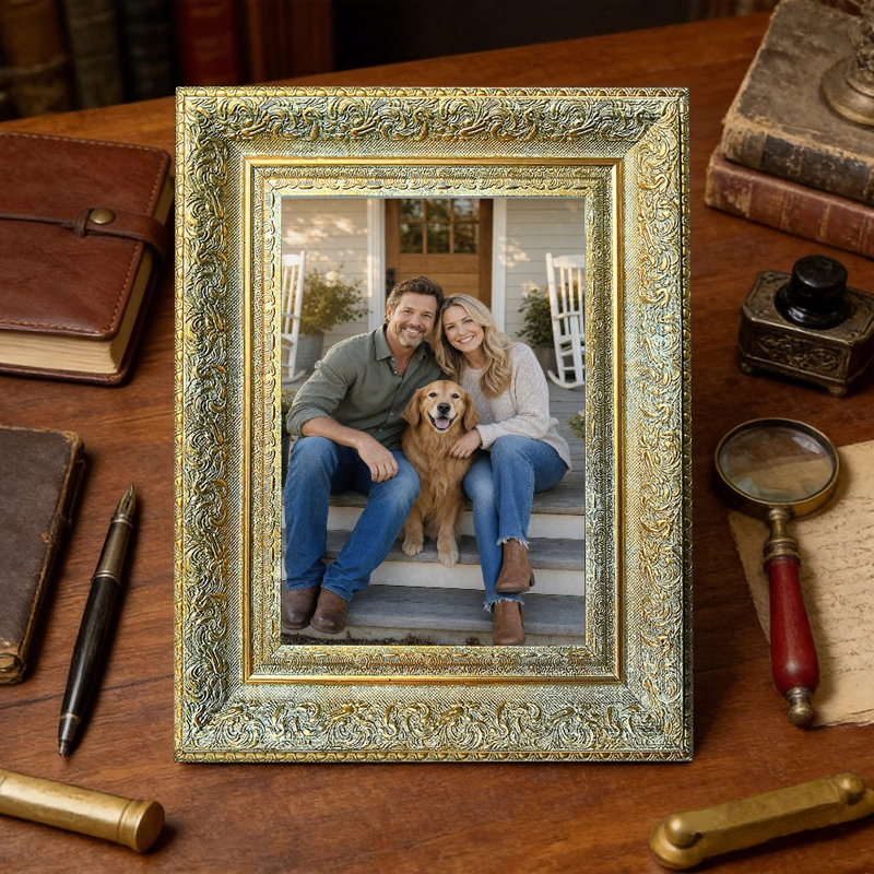 Cadre photo raffiné antique 1 PC 5 po x 7 po avec fixation murale ou de table, Or antique, 1, 5 po x 7 po
