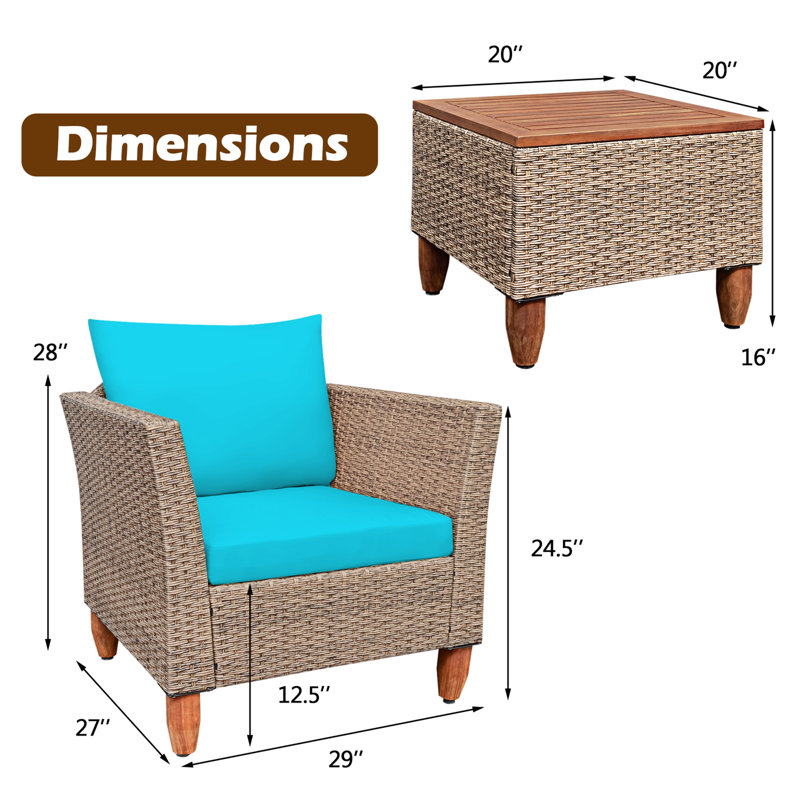 Ensemble de conversation pour 2 personnes avec coussins Antun Almonzo, Structure brune / coussin turquoise