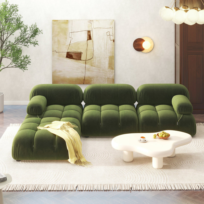 Canapé modulaire 3 pièces 109,5 po Sigma, Velours vert olive, H 27,5 po x l 72,5 po x P 36 po, 2