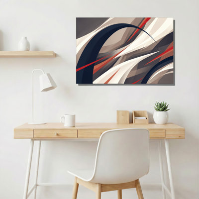 Art mural sur toile à courbes abstraites bleu marine et rouge