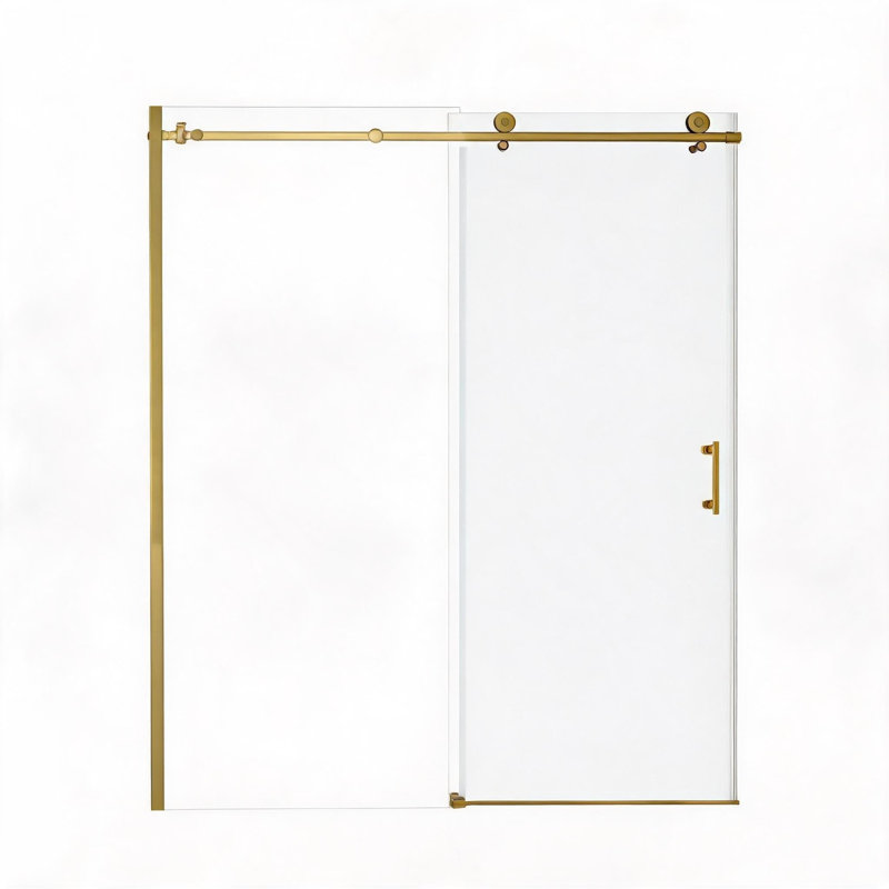 Porte de douche coulissante simple en verre trempé doré de 122 cm x 193 cm avec cadre en acier inoxydable 304