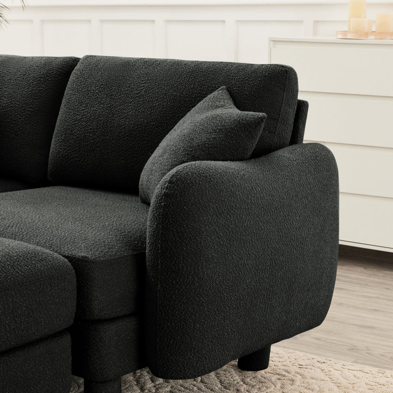 Canapé modulaire en U gris foncé à 4 boucles en tissu avec siège confortable et 2 repose-pieds mobiles, pieds cylindriques enveloppés pour le confort de la maison Élégamment courbés, repose-pieds