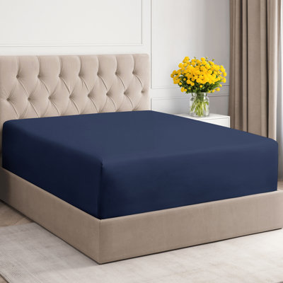 400 Thread Count Cotton Extra Deep Pocket Fitted Sheet - Hotel Luxury Single Fitted Sheet Only - Easily Fits 18" to 24" Mattress