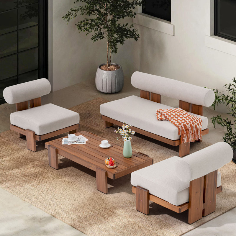 Ensemble de conversation d'extérieur pour 4 personnes avec coussins