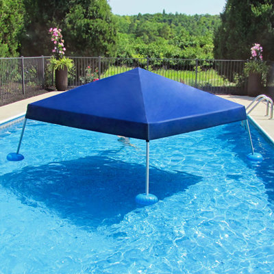 SUNJOY 10 ft x 10 ft Floating Pool Canopy, Pop Up Gazebo with Adjustable Height, Steel & Aluminum Frame, PVC Floats, 2 Weighted Anchors, Hand Air Pump & Carry Bag, Navy
