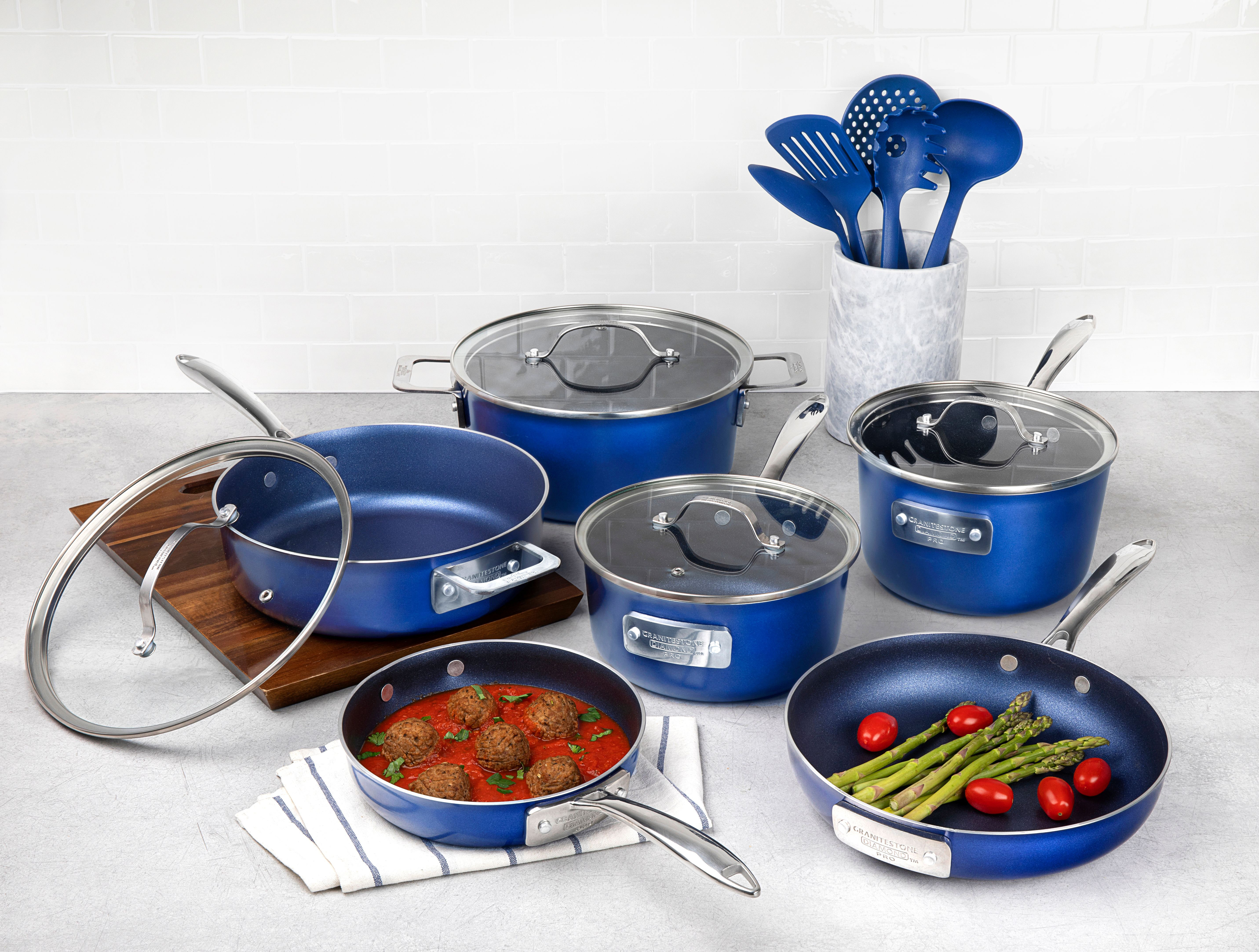 Granitestone Blue 15pc Nonstick Pots & Pans Cookware and Bakeware Set
