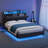 Floating Bed Frame with LED Lights, Charging Station, Tufted Storage Headboard, No Box Spring Needed-1130686583-1130686582
