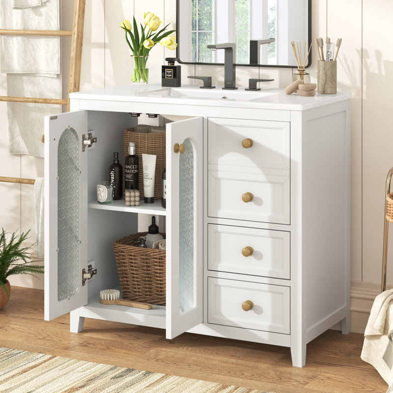 36" Single Bathroom Vanity With Ceramic Sink Top, White