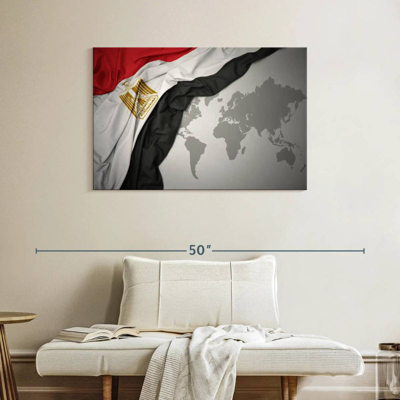 Egypt Flag On World Map, 26" H x 39" W