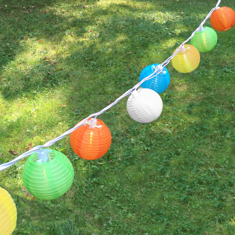Solar Powered String Lights with 10 Nylon Lanterns, Multi