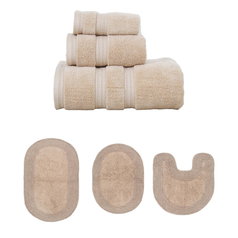 Ensemble de serviettes 3 pièces et 3 tapis de bain 100% coton doux Double Collection Ruffle, (ensemble de 6), mauve, Lin