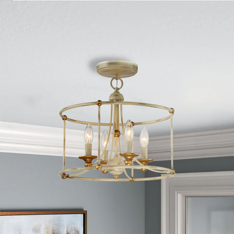 Plafonnier semi-encastré cylindrique unique 15,75 po Ashling, Blanc / Doré