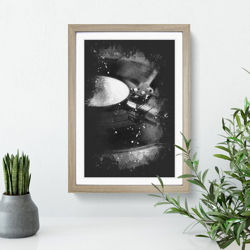 Vinyl Record Player - Framed Print, 33cm H x 24cm W x 2cm D, Oak Framed