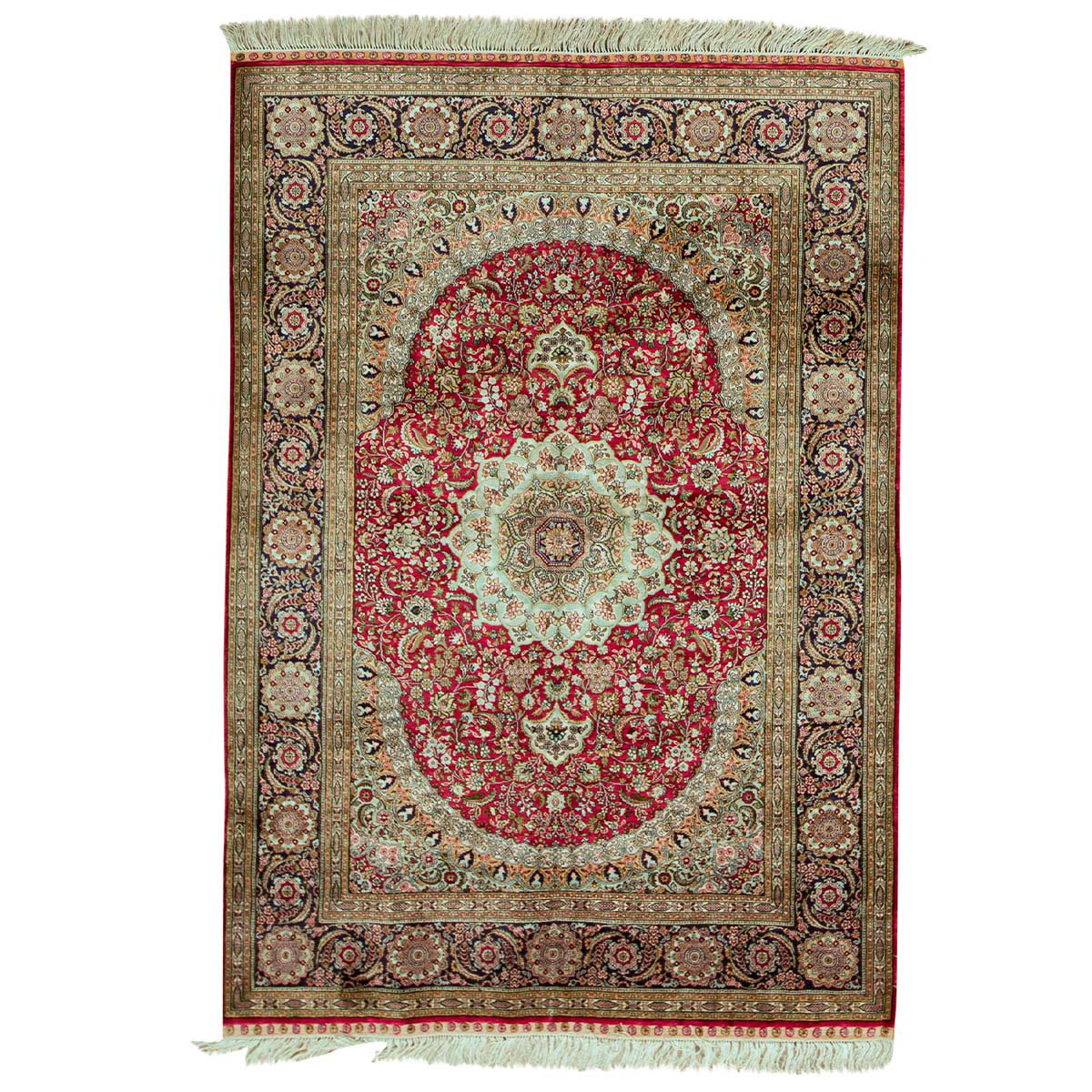Bokara Rug Co., Inc. Oriental Hand-Knotted Silk Area Rug in Ivory/Red ...
