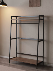 Rebrilliant Industrial Metal Frame Storage Shelf with Solid Cedar Wood Shelves, Multi Tier Freestanding Storage Rack for Living Room Bedroom Office