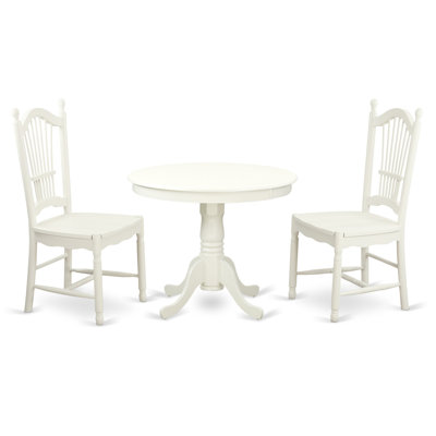 3 Piece Dinette Set for Small Spaces Contains a Round Kitchen Table with Pedestal and 2 Dining Chairs, Linen White