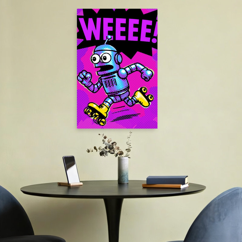 Pop Art Roller Robot Energetic Retro Vibrant Wall Art Print 1 Piece Wrapped Canvas Wall Art, 60.96cm H x 40.64cm W