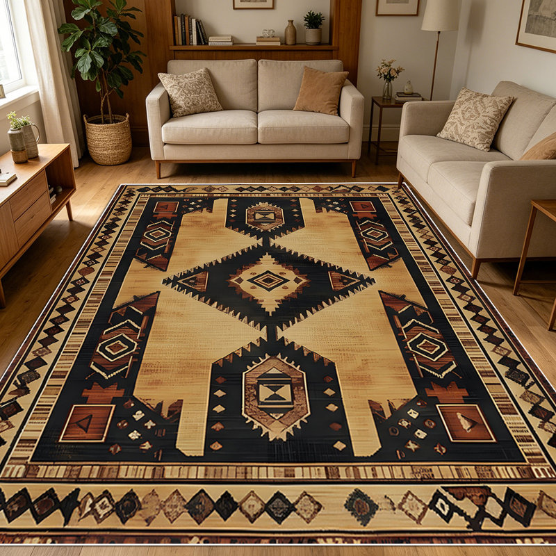 1PC Southwestern Aztec Tribal Geometric area rugs for Living Room, Soft and Comfortable, Suitable for all seasons, easy-to-maintain, machine washable Indoor floor mat, Under Table Farmhouse suitable for dining room, bedroom, kitchen entryway, home