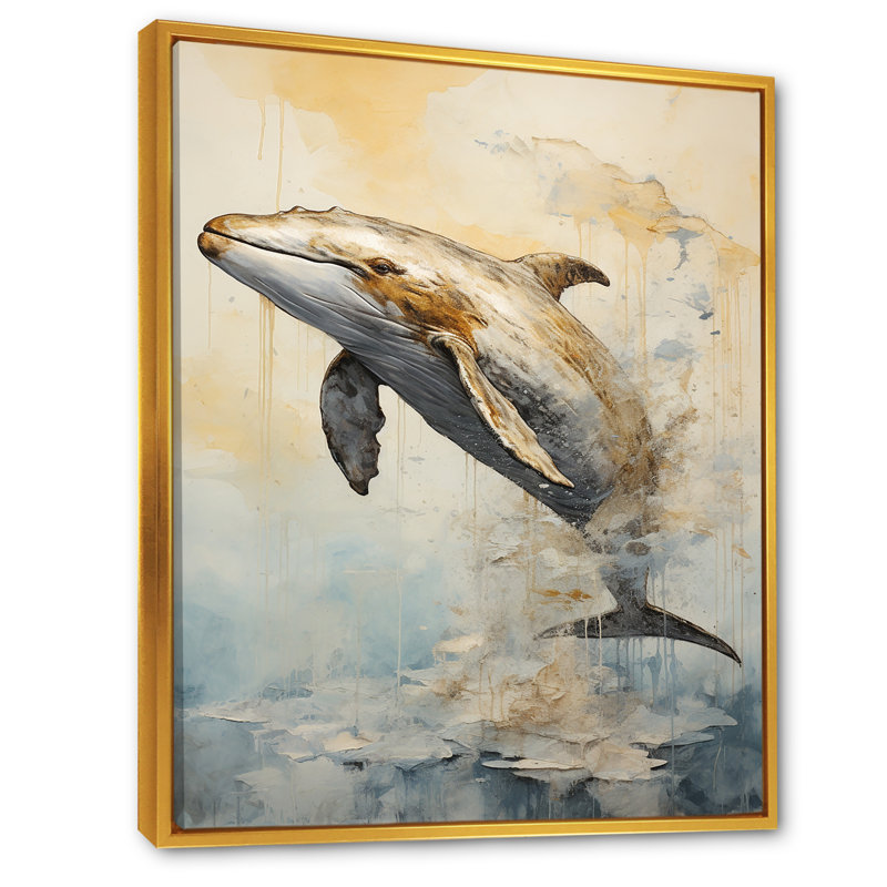 «Breaching Whale» sur impression sur toile, H 44 po x l 34 po x P 1,5 po, Cadre flottant doré