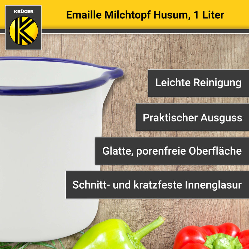 1L Enamelware Milk Pan, White