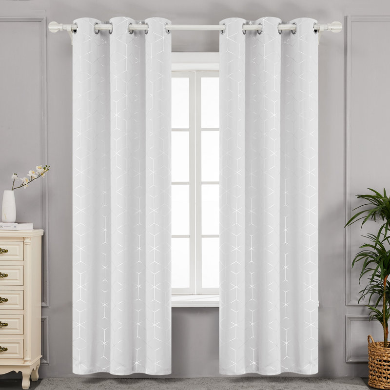 Deconovo Silver Diamond Pattern Curtain Pair, Grayish White, 42" W x 63" L