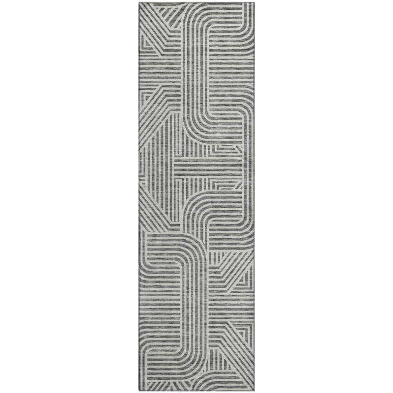 Tapis gris Prisco lavable à la machine de qualité supérieure, Tapis de couloir 2 pi 3 po x 7 pi 6 po