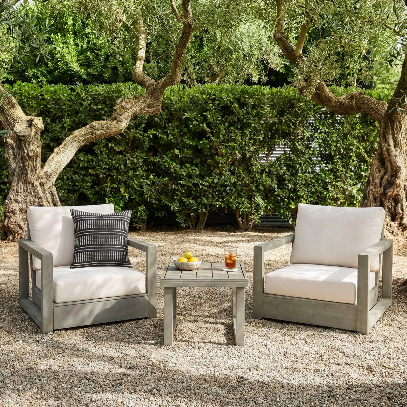 Donnie 2-Person Acacia Patio Seating Group, Light Gray