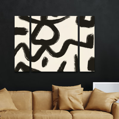 Ensemble de 3 panneaux d'art mural - Little Dean «Line art abstrait 03», art mural sur toile pour le salon, la chambre à coucher ou le bureau 