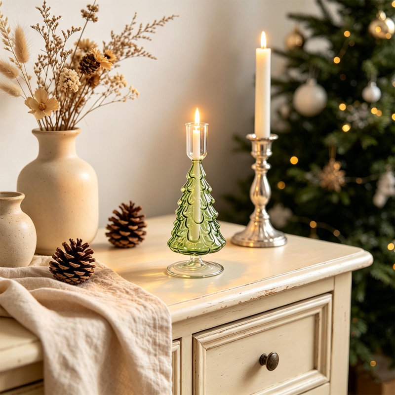 Bougie en verre décorative de Noël, chandelle de Noël, chandelle d'arbre de Noël, décoration intérieure en verre, Vert