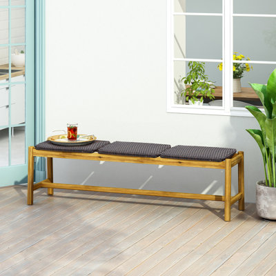 Rustic Acacia Wood Outdoor Bench with Polyethylene Rattan, Perfect for Durable and Stylish Seating